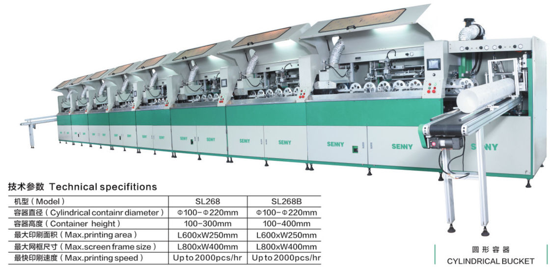 600 * 250mm 2000pcs / Hr Máy in màn hình đa màu cho xô hình trụ